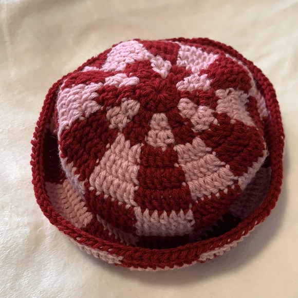 Handmade Red & Pink Checkered Bucket Hat - Picture 2 of 3